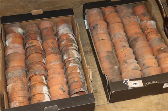 A collection of approximately 100 small terracotta pots Larger H.10cm